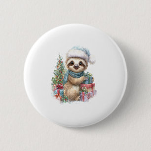 Sloth Shirt Safari Christmas Santa 6 Cm Round Badge