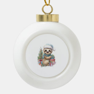 Sloth Shirt Safari Christmas Santa Ceramic Ball Christmas Ornament