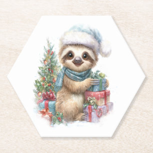 Sloth Shirt Safari Christmas Santa Paper Coaster