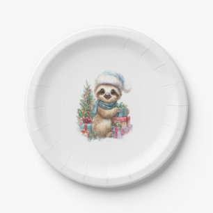 Sloth Shirt Safari Christmas Santa Paper Plate
