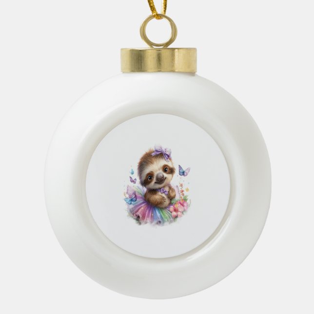 Sloth Shirt Safari Rainbow Summer Ceramic Ball Christmas Ornament (Front)