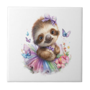 Sloth Shirt Safari Rainbow Summer Ceramic Tile