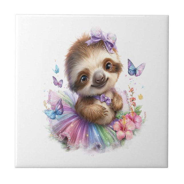 Sloth Shirt Safari Rainbow Summer Ceramic Tile (Front)