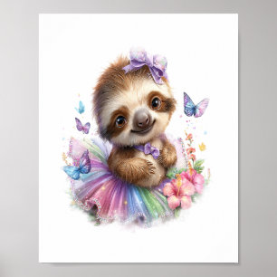Sloth Shirt Safari Rainbow Summer Poster