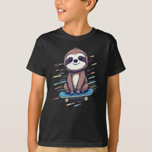 Sloth Skateboarding Fun Youth Casual Apparel T-Shirt