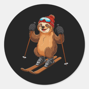 Sloth Skiing Adventure Winter Sports  Classic Round Sticker