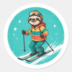 Sloth Skiing - Funny Winter Sloth Ski You Later Classic Round Sticker