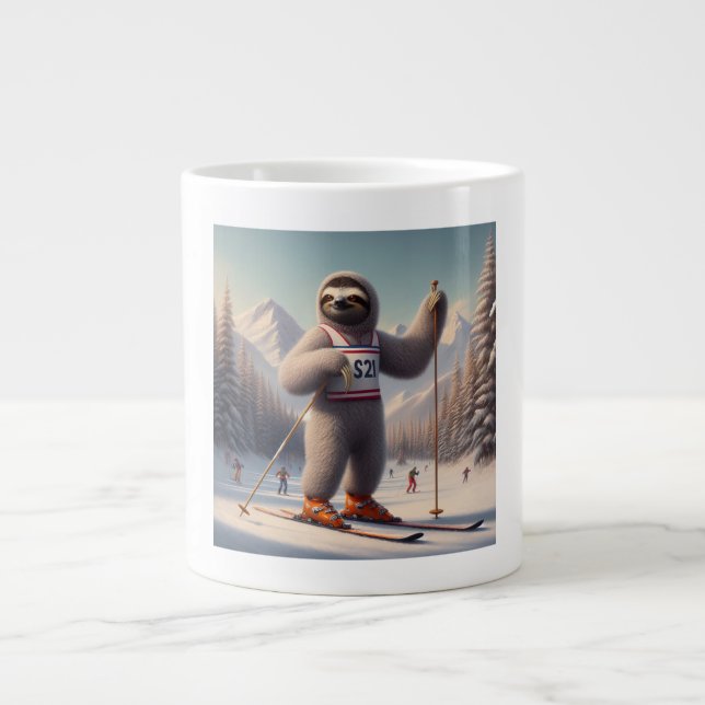 Sloth Skiing Large Coffee Mug (Front)