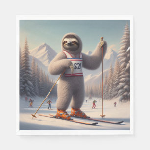 Sloth Skiing Napkin