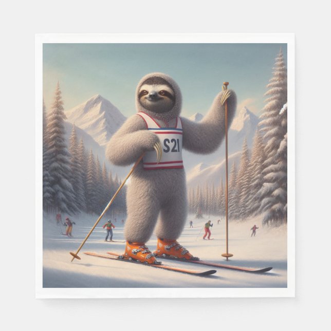 Sloth Skiing Napkin (Front)