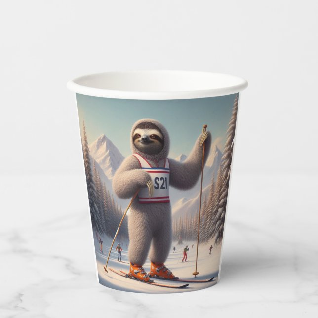 Sloth Skiing Paper Cups (Front)
