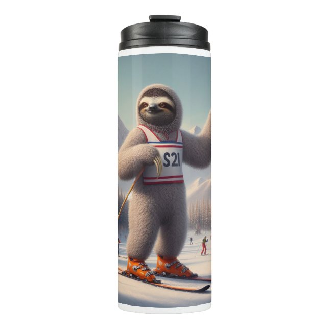 Sloth Skiing Thermal Tumbler (Front)