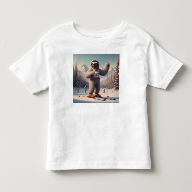 Sloth Skiing Toddler T-Shirt (Front)