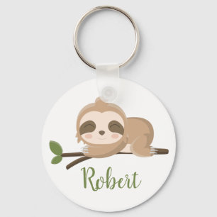 Sloth sleeping custom name key ring
