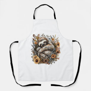 Sloth Sleeping Floral Sleepy Sloth Napping Sleepin Apron