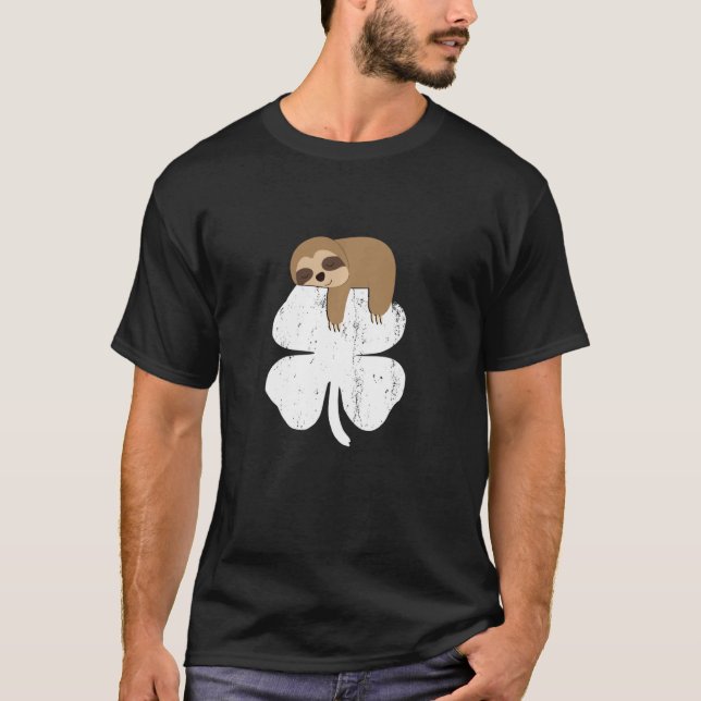 Sloth Sleeping On Shamrock St Patrick S Day Spirit T-Shirt (Front)