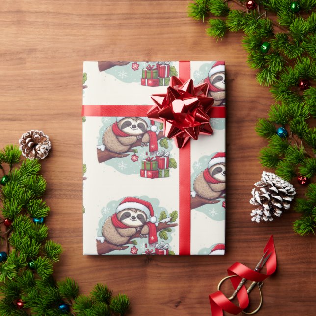 Sloth Sleeping Through Christmas Wrapping Paper (Holiday Gift)