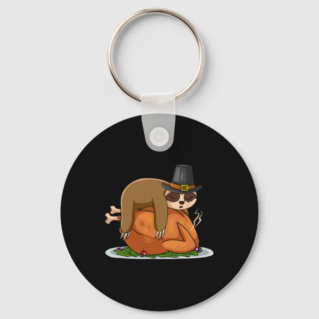 Sloth Sleeping Turkey Thanksgiving Day Funny Fall  Key Ring (Front)