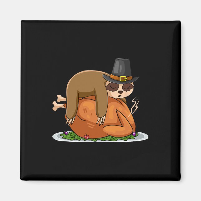 Sloth Sleeping Turkey Thanksgiving Day Funny Fall  Magnet (Front)