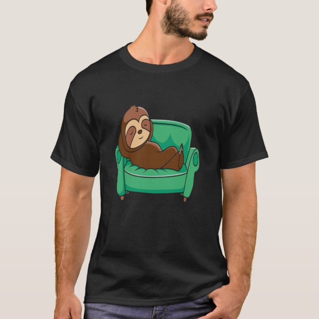 SLOTH SLOTH SLEEPING ON COUCH RELAX NAP REST T-Shirt (Front)