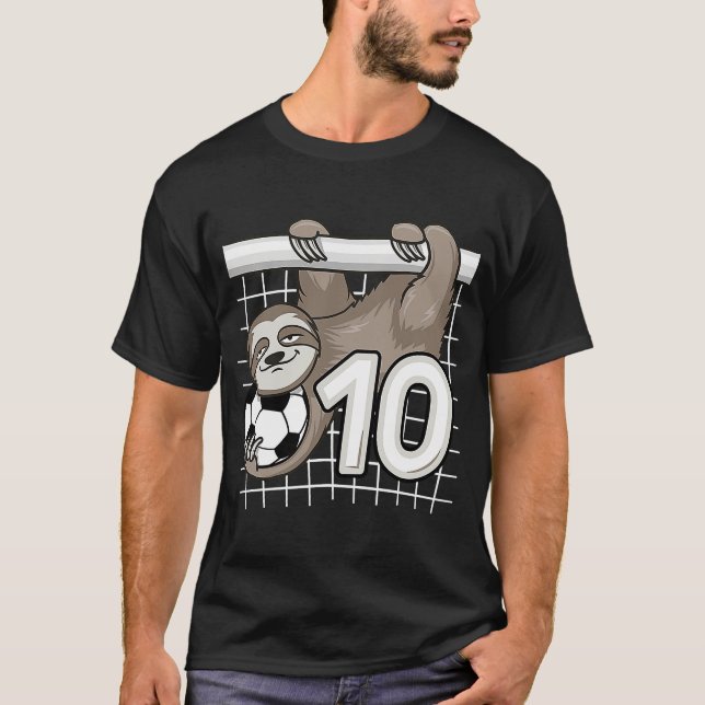 Sloth Soccer 10th Birthday Goal Keeper 10 Year Old T-Shirt (Front)