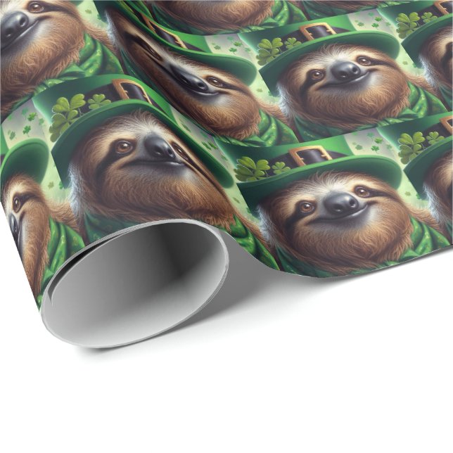 Sloth St Paddys Day Wrapping Paper (Roll Corner)