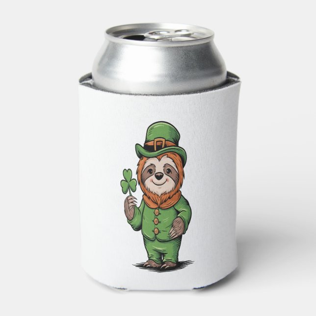 Sloth St Patrick's Day Irish Lucky Can Cooler (Can Front)