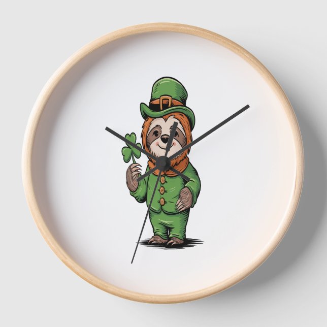 Sloth St Patrick's Day Irish Lucky Clock (Front)