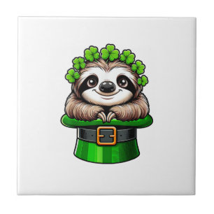 Sloth St Patricks Day Leprechaun Shamrock Irish Sl Ceramic Tile