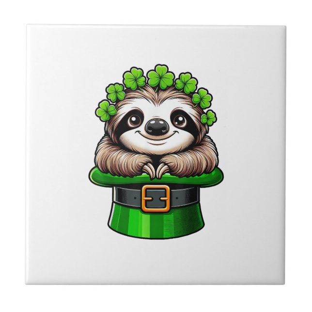 Sloth St Patricks Day Leprechaun Shamrock Irish Sl Ceramic Tile (Front)
