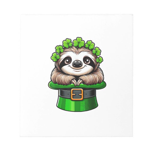 Sloth St Patricks Day Leprechaun Shamrock Irish Sl Notepad (Front)