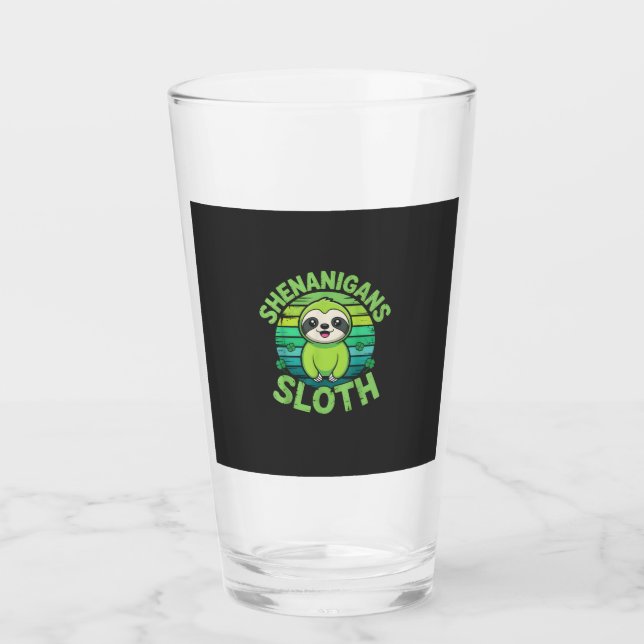 Sloth St Patricks Day Sloth Shenanigans Cute Anima Glass (Front)