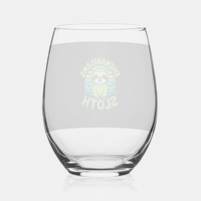 Sloth St Patricks Day Sloth Shenanigans Cute Anima Stemless Wine Glass (Front)