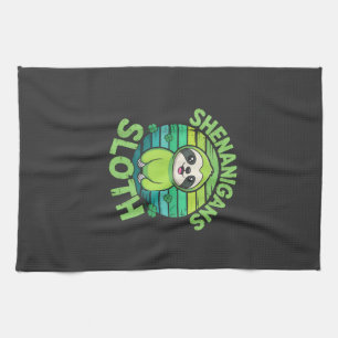Sloth St Patricks Day Sloth Shenanigans Cute Anima Tea Towel