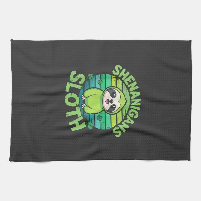 Sloth St Patricks Day Sloth Shenanigans Cute Anima Tea Towel (Horizontal)