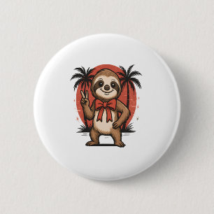 Sloth Summer Beach Rocking 6 Cm Round Badge