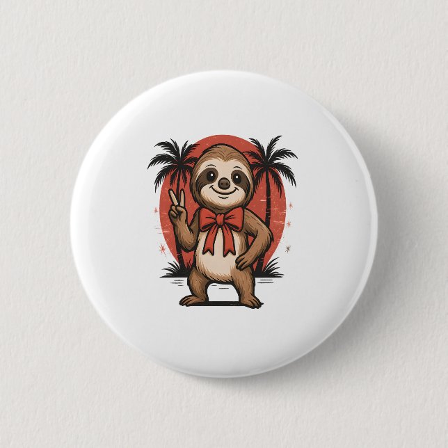Sloth Summer Beach Rocking 6 Cm Round Badge (Front)