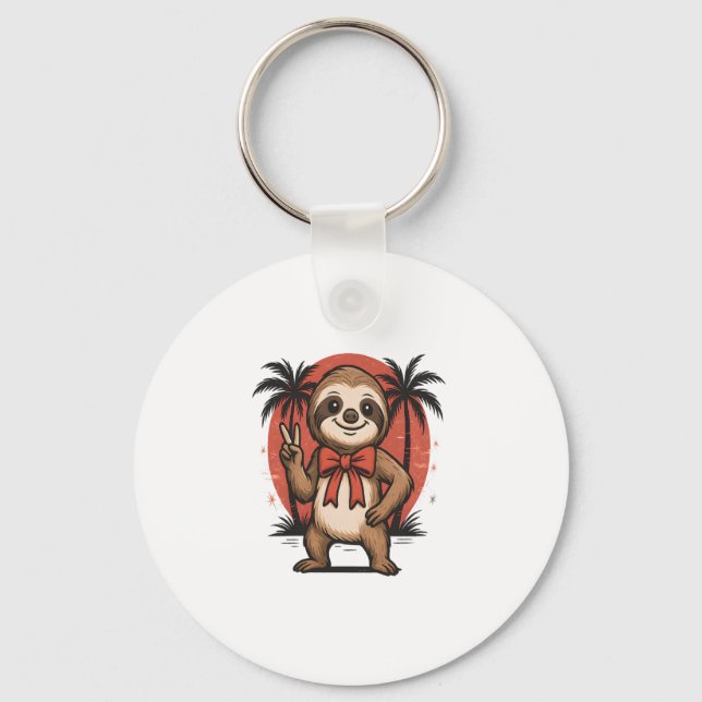 Sloth Summer Beach Rocking Key Ring (Front)