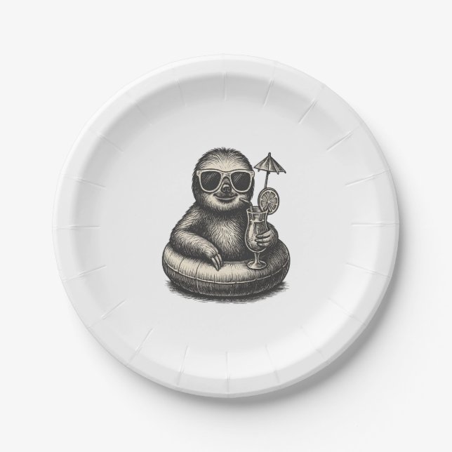Sloth Summer Vibes (2) Paper Plate (Front)