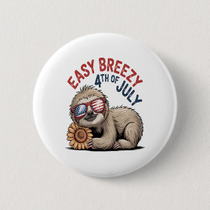 Sloth Sunflower 4th of July 6 Cm Round Badge