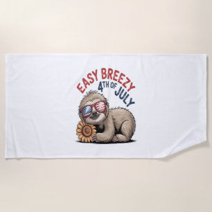 Sloth Sunflower 4th of July Beach Towel
