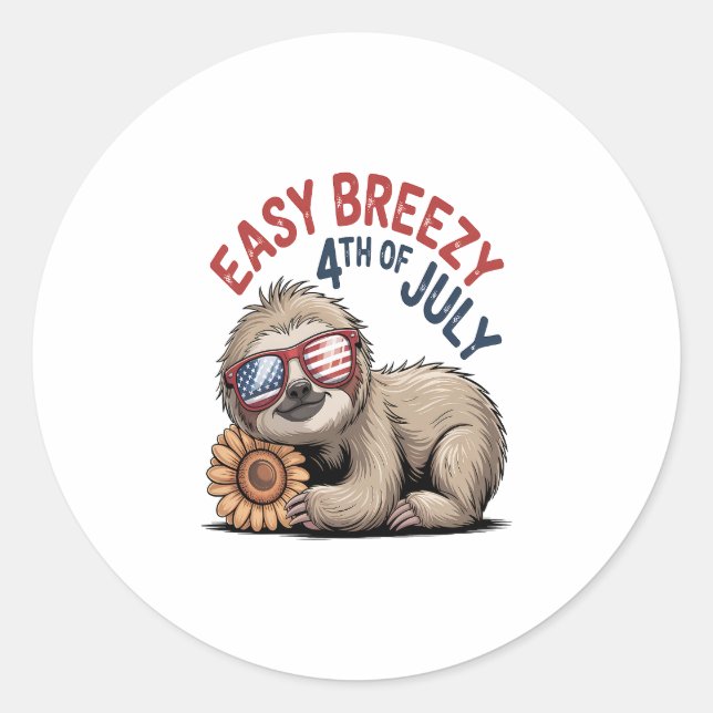 Sloth Sunflower 4th of July Classic Round Sticker (Front)