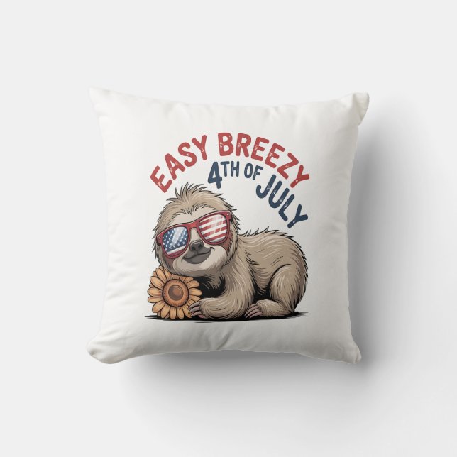 Sloth Sunflower 4th of July Cushion (Front)