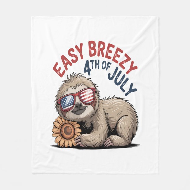 Sloth Sunflower 4th of July Fleece Blanket (Front)