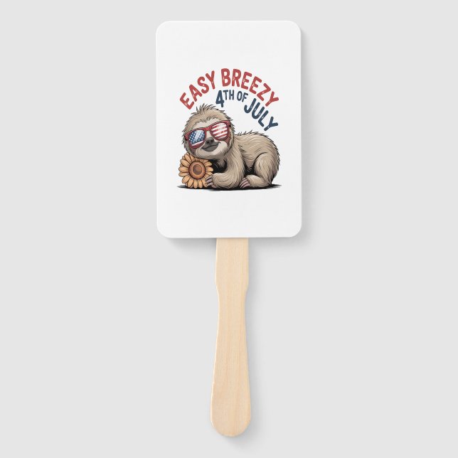 Sloth Sunflower 4th of July Hand Fan (Front)