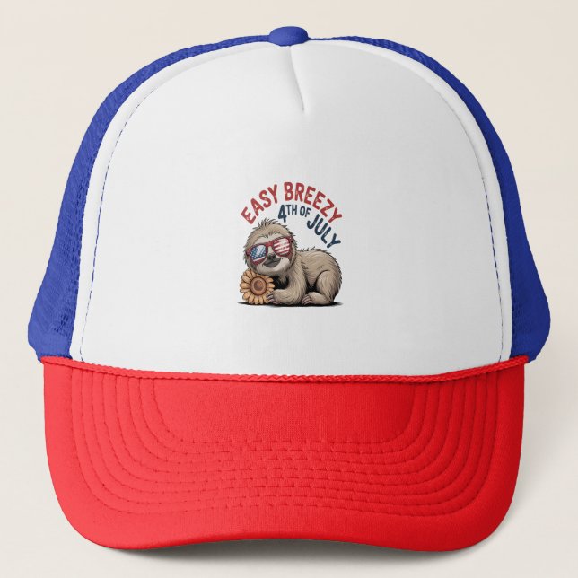 Sloth Sunflower 4th of July Trucker Hat (Front)