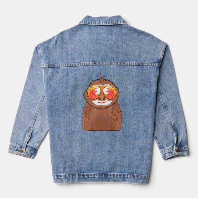 Sloth Sunglasses Beach Summer Pool Party Sloth  Denim Jacket (Back)