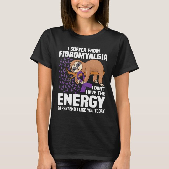 Sloth Support Purple Ribbon Warrior Fibromyalgia A T-Shirt (Front)