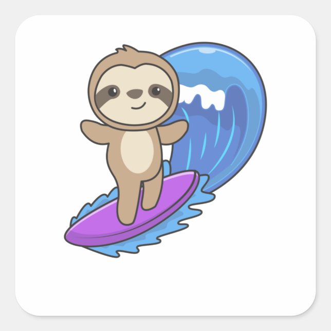 Sloth Surf Waves Riding Sweet Sloths Square Sticker (Front)