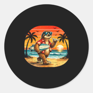 Sloth surfboarder hawaii wave surfing beach classic round sticker